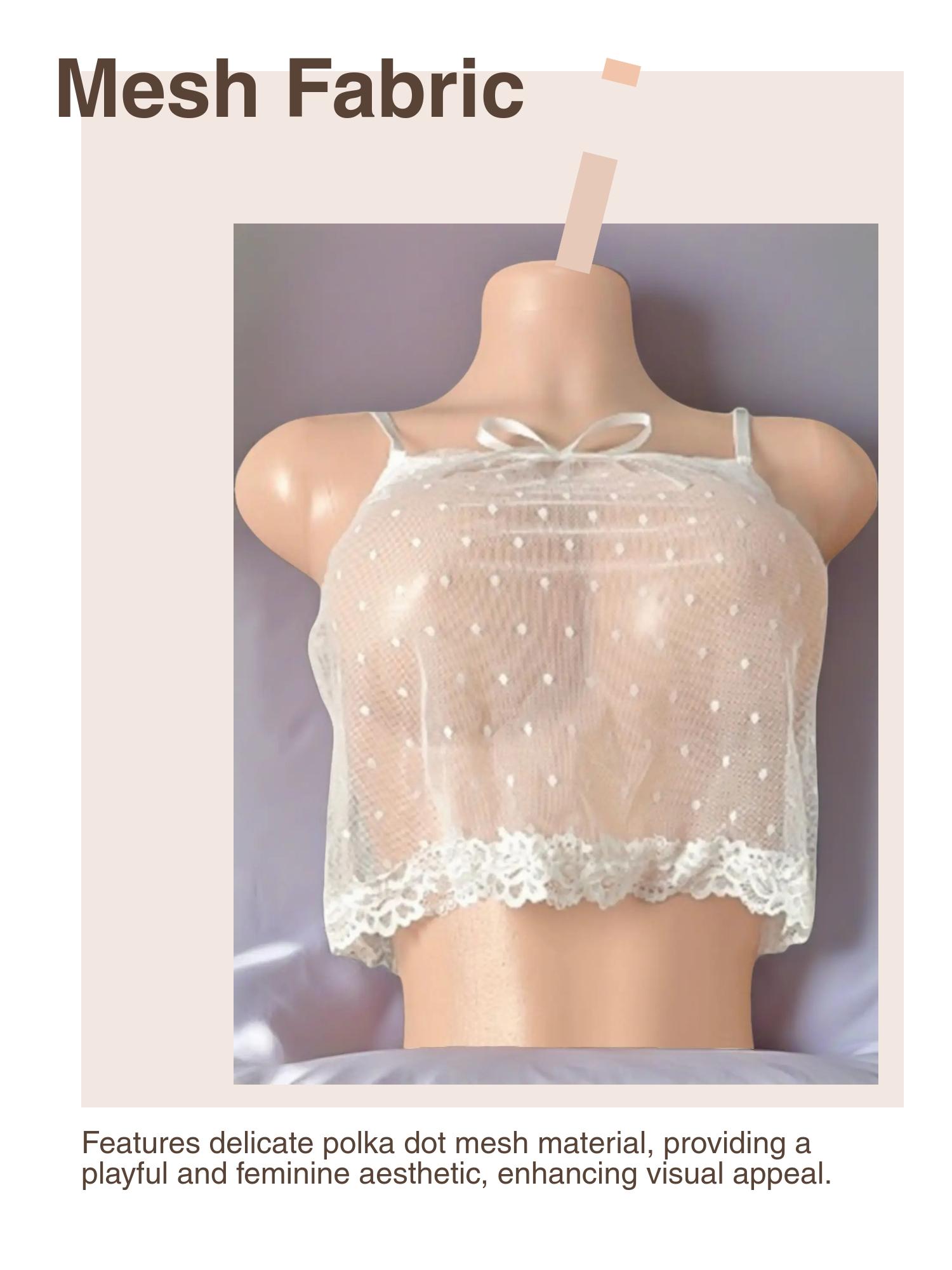 Women's Sexy Lingerie Set, Polka Dot Mesh Sleepwear, Inner Layer, Fitted Design, All Seasons Wear, Plain Pattern