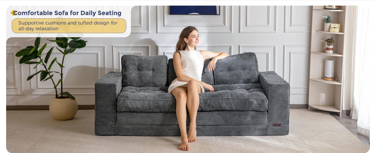 MAXYOYO Convertible Sofa Bed, Pull Out 3 Seater Sleeper Sofa, 2 in 3 Folding Couch Bed, Fold Out Floor Couch with Pillows for Living Room Bedroom Lounge