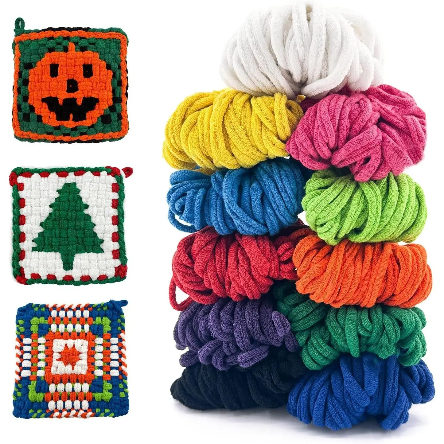 440pcs 10 inch Cotton Weaving Loom Refill Loops,11 Colors Rainbow Potholder Loom Loop Bands,Weaving Pot Holder Refill Loops DIY Crafts for Adults Kids,8pcs 8" Potholders(Loom not Included)