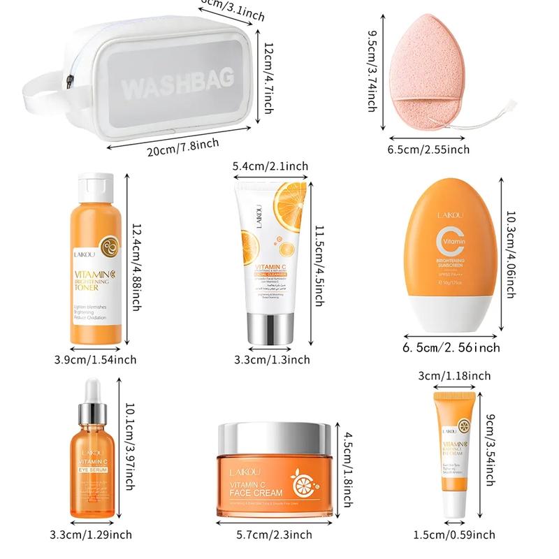 Vitamin C Skincare Set, skin care sets, Facial Skin Care Product & Makeup Bag & Puff, Professional Skin Care Kit for Women & Girls