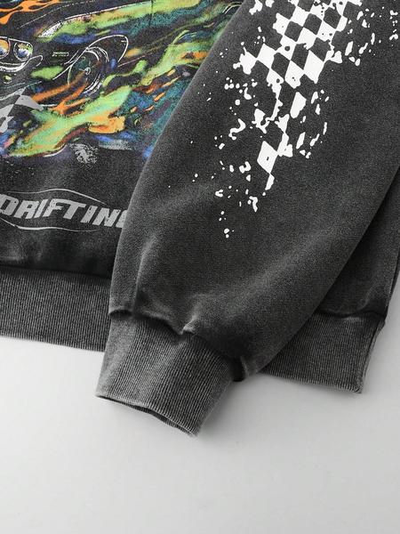 Men's Street Style Hooded Sweatshirt, Vintage Wash Short Design, Casual Fashion for Daily Wear & Outdoor Activities