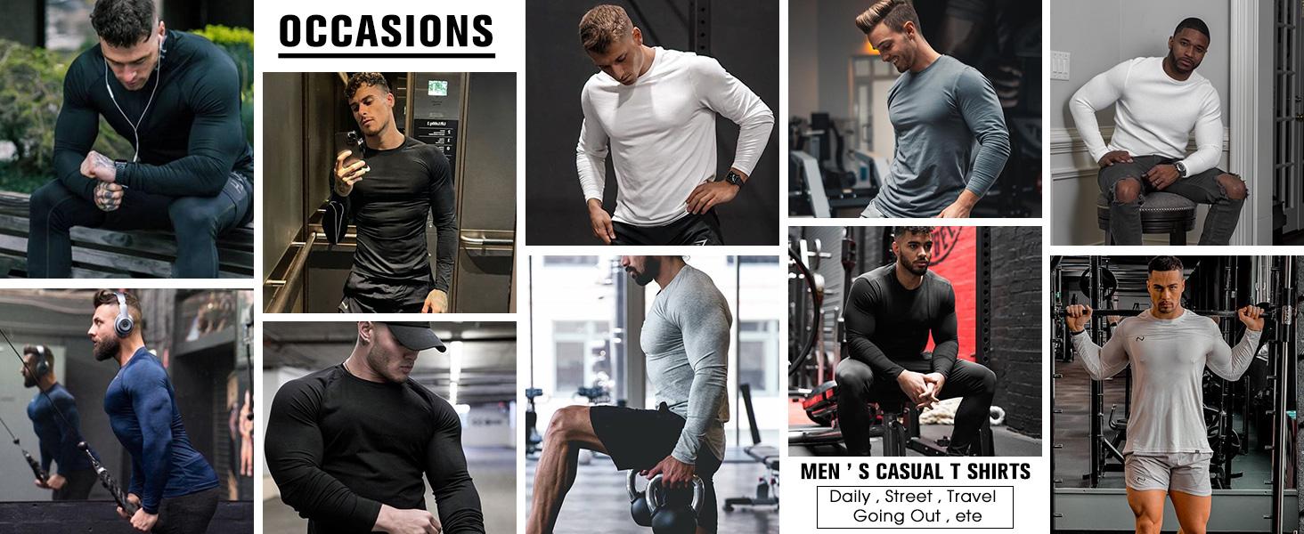 COOFANDY Men's 2 Pack Muscle T-Shirt Stretch Long Sleeve Gym Workout Bodybuilding Training Tee Shirts Casual Hipster Tops