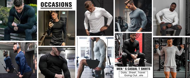 COOFANDY Men's 2 Pack Muscle T-Shirt Stretch Long Sleeve Gym Workout Bodybuilding Training Tee Shirts Casual Hipster Tops