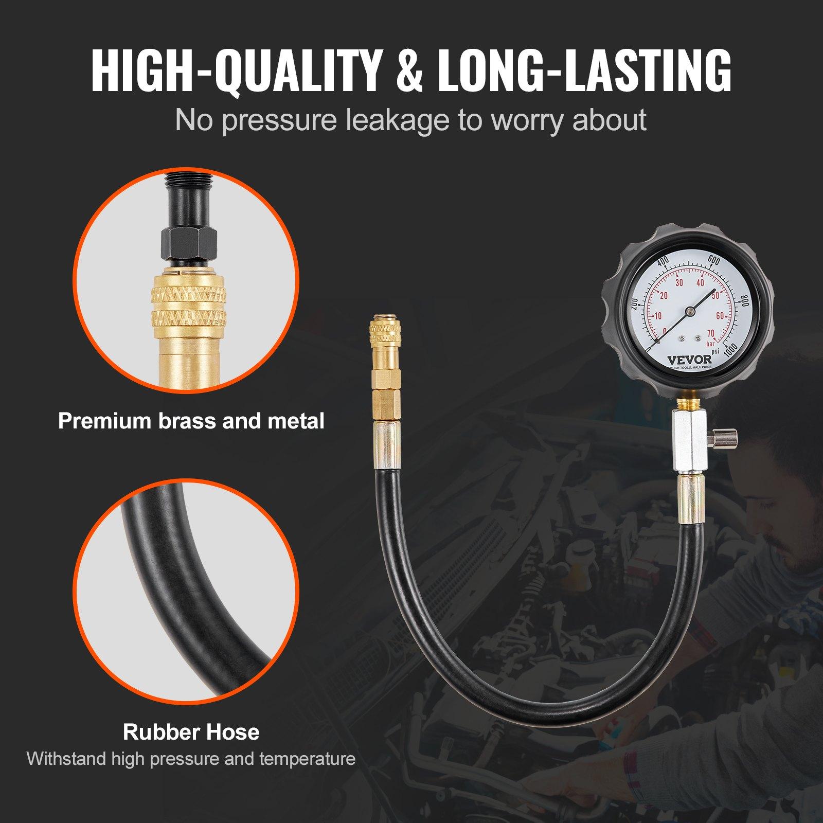 【Summerfinds】VEVOR Diesel Engine Compression Tester, 18 pcs Cylinder Pressure Test Tool Kit, with 0-1000 psi Gauge and Adapters, Diesel Injector Tester Check Cylinders in Diesel Trucks, Tractors, Equipment, Quick Connect