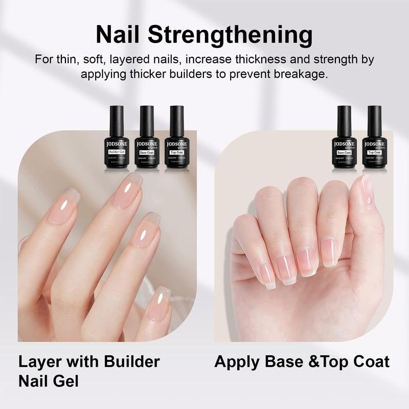 JODSONE 15ML Base Coat Top Coat and Builder Gel 3 PCS Gel Polish for Salon and Home Use