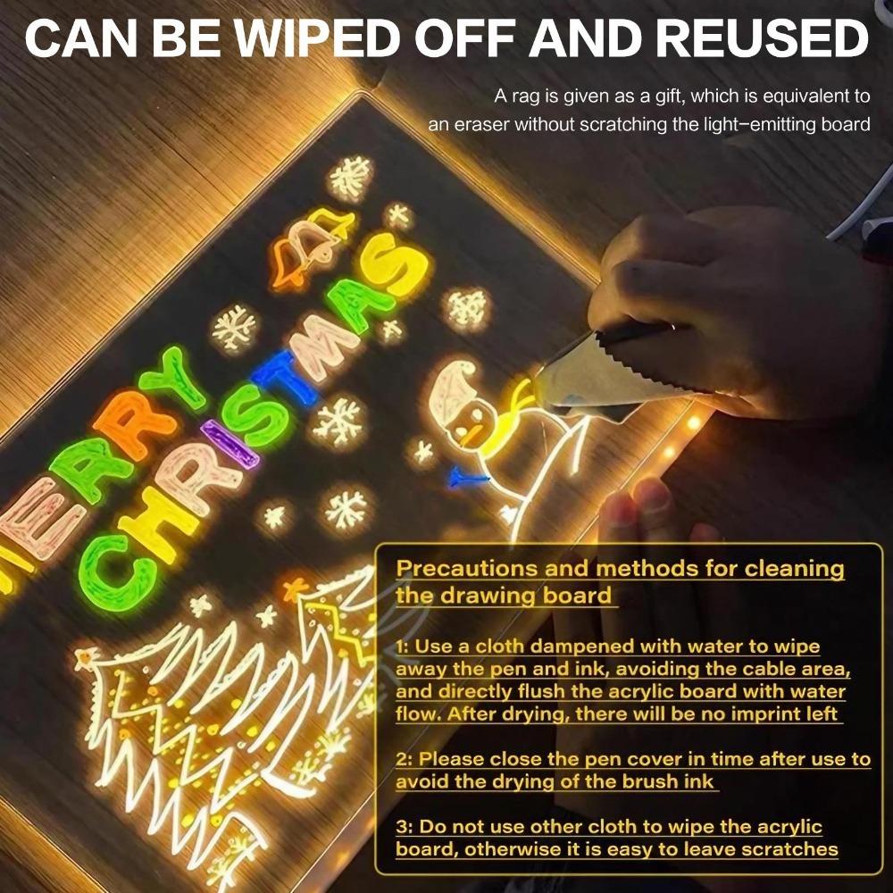 Multi-Function glowing Drawing Board desk lamp with erasable Whiteboard, Kids Creative Learning Night Light, Acrylic Memo Board, Colorful Pen Set, Fun Gift for Home Decor & Study Tools