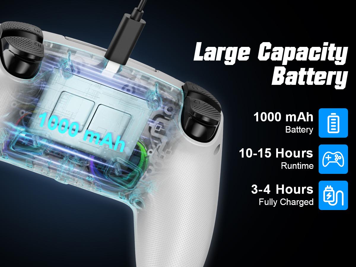 Wireless Gaming Controller Pro for PS5 with LED RGB Light– Compatible with Playstation 5,Dual Vibration, Motion Sensing, Programmable Buttons & 1000mAh Fast-Charging Battery Wireless Gaming Controller Pro for PS5 with LED RGB Light– Compatible with Playstation 5,Dual Vibration, Motion Sensing, Programmable Buttons & 1000mAh Fast-Charging Battery