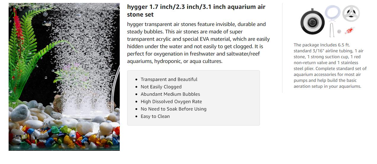 hygger aquarium bubble tube Air Stones for Aquariums, Transparent Acrylic Fish Tank Bubbler Kit with Air Tube, Ultra Silent Bubble Stone Super-High Dissolved Oxygen Diffuser for Aquarium Fish Tank and Hydroponic