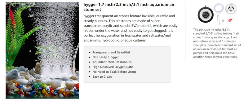 hygger aquarium bubble tube Air Stones for Aquariums, Transparent Acrylic Fish Tank Bubbler Kit with Air Tube, Ultra Silent Bubble Stone Super-High Dissolved Oxygen Diffuser for Aquarium Fish Tank and Hydroponic