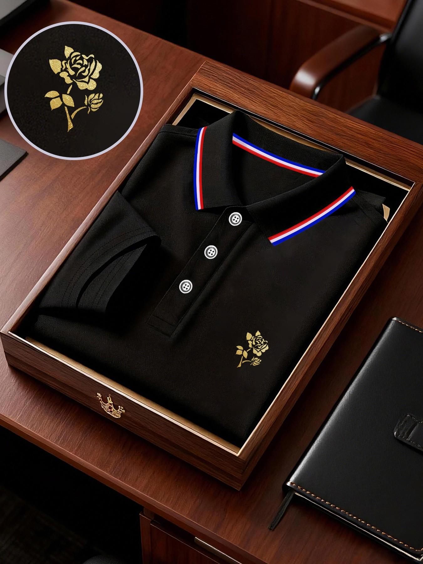 Men's Geometric Print Polo Shirt, Loose-Fitting Short Sleeve, Breathable Elastic Fabric, Casual Business Tee, Spring Summer New Arrival