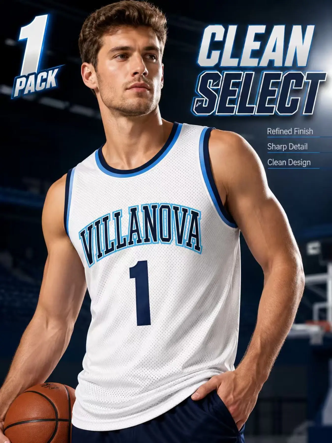 Villanova #1 Unisex Basketball Jersey | Embroidered Clean Design Retro College Jersey