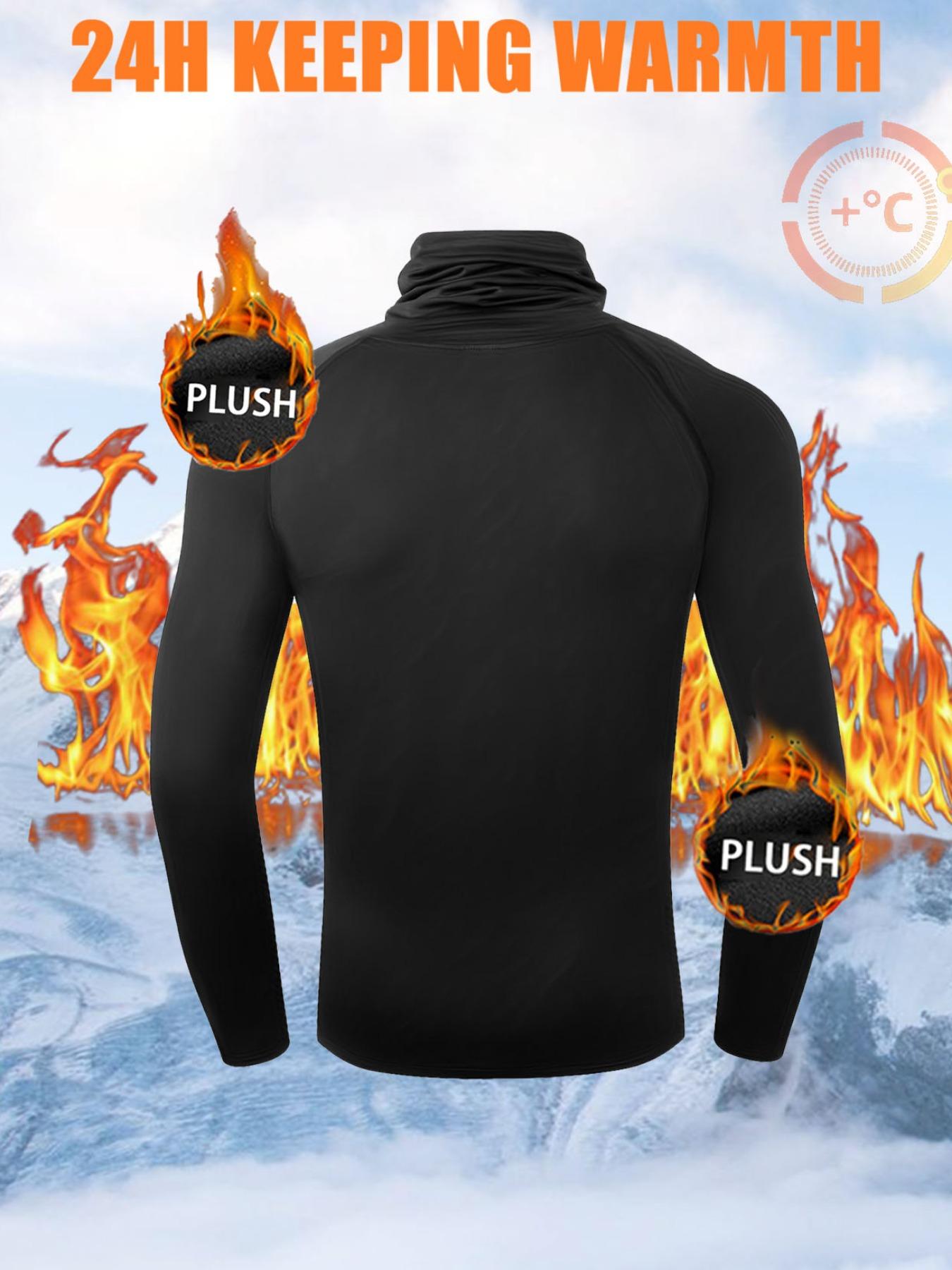 4PCS Men's Thermal Base Layer Set – Ultra High Collar Compression Tops & Pants, Tech Fleece Lined Warm Athletic Underwear for Winter Training, Skiing, Running, and Outdoor Activities