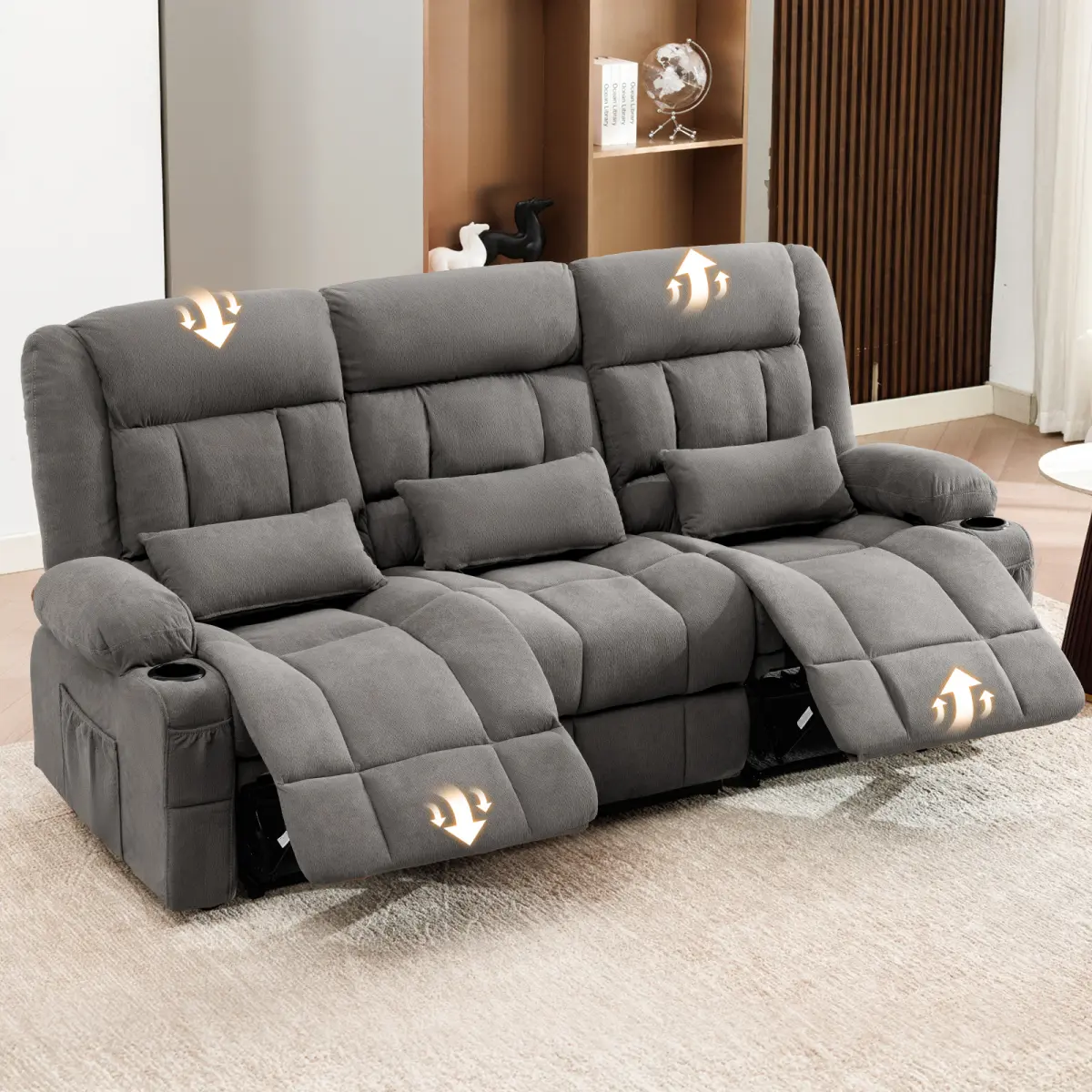 Recliner Loveseat Sofa, 2-Seater Manual Reclining Love Seat with Cup Holders, Side Pockets, 150 °   Adjustable Backrest, Built-In Footrests, Oversized Ergonomic Couch for Living Room Home Theater Apartment
