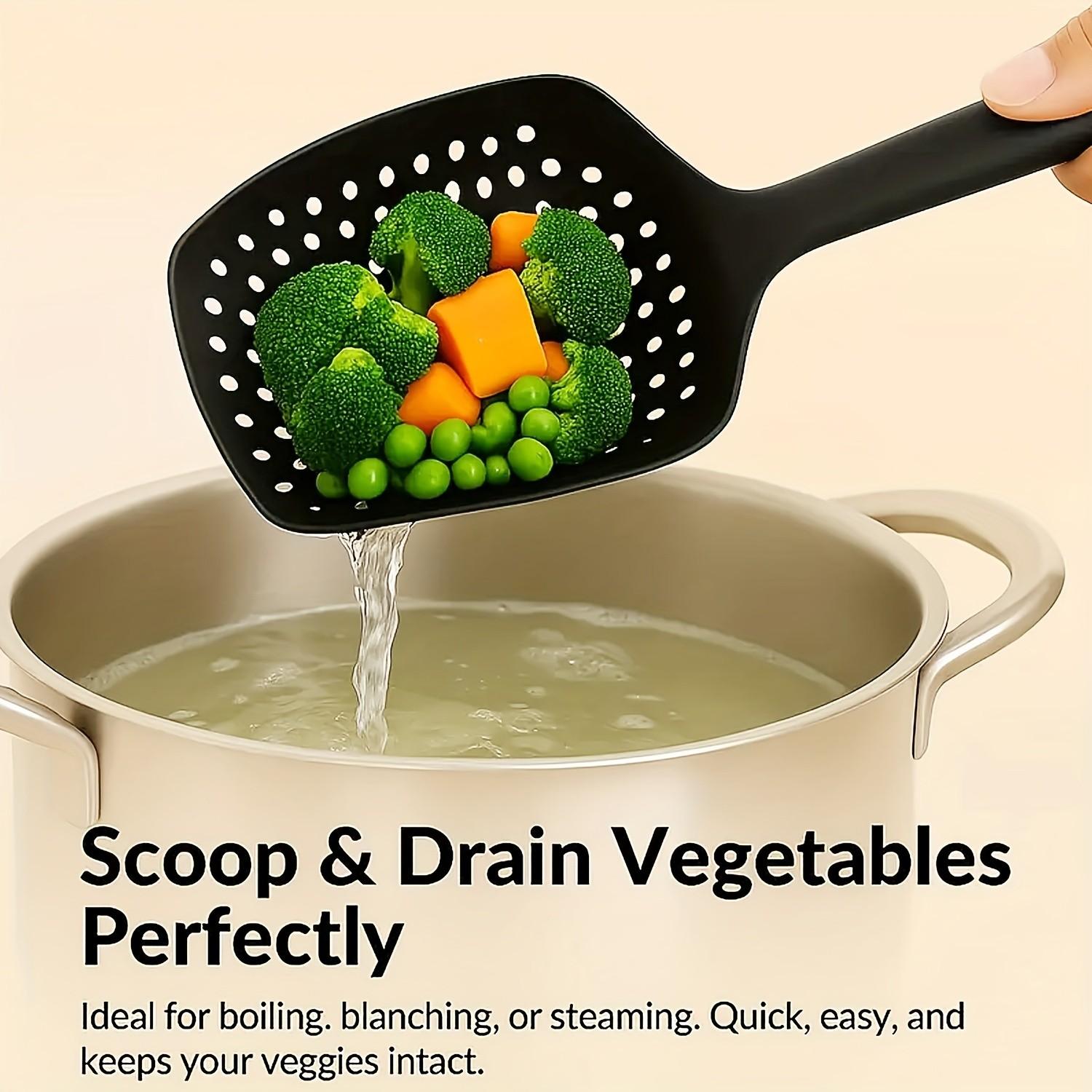 Plastic Strainer Spoon with Handle, Durable Plastic Slotted Spoon, Pasta Spoon and Pasta Strainer, Convenient for Cooking, Baking, and Draining Food, Efficient