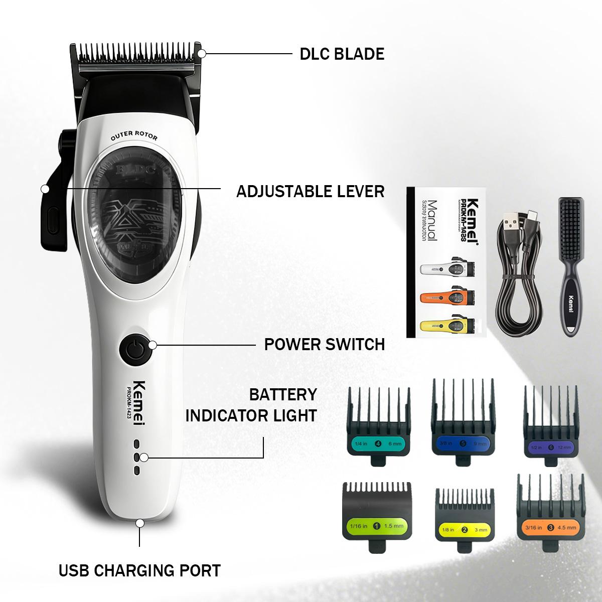 Kemei Professional Clippers SPACE blades Rechargeable Hair Trimmers External Rotor 10000RPM Adjustable Clipper For Man KM-1423