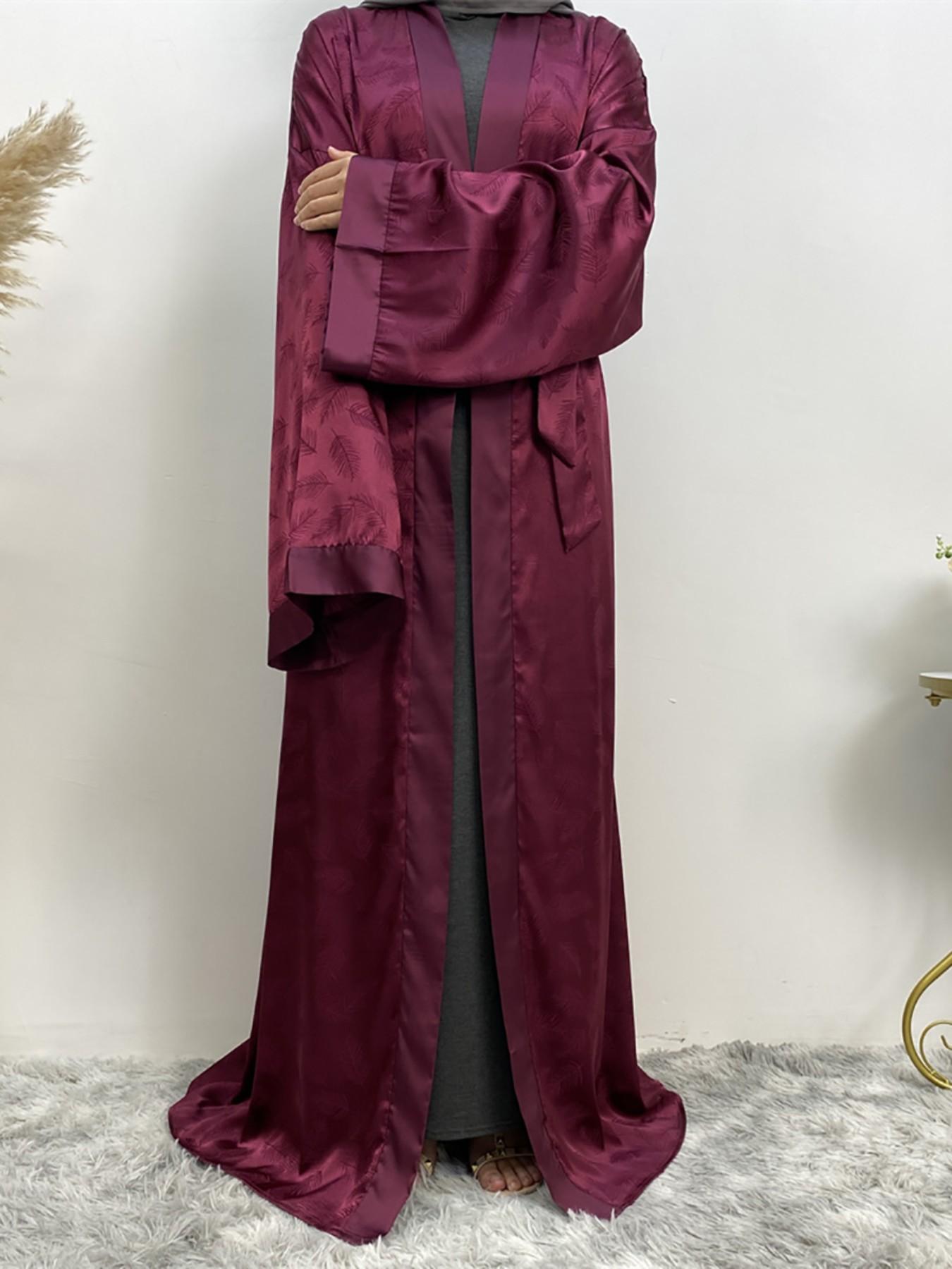 Women's Elegant Gold Foil Imitation Satin Lightweight Muslim Open Abayas, No Headscarf, All Seasons, Loose-Fitting Cardigan Top