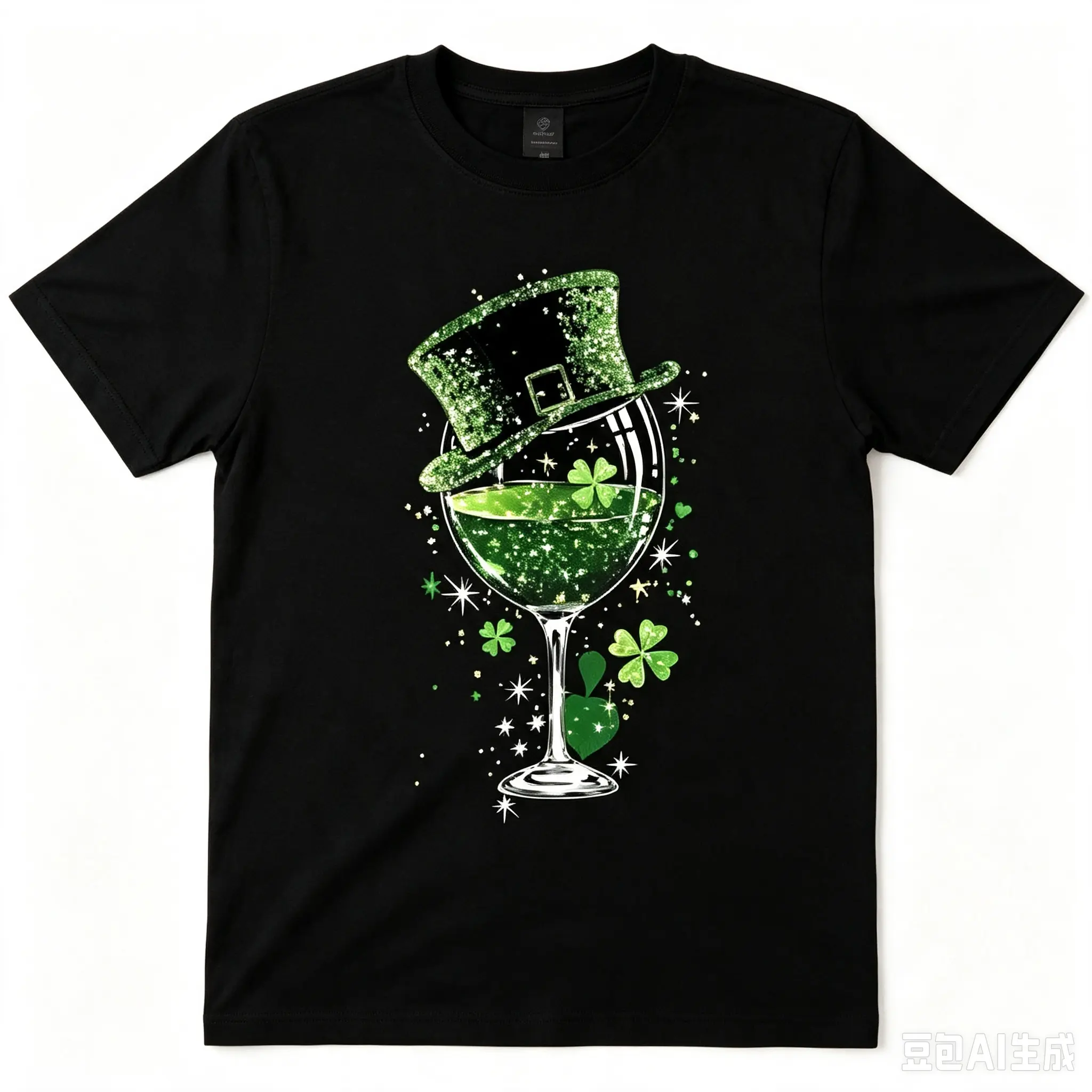 St Patrick's Day Wine Glass Leprechaun Hat Shamrock Graphic Cotton T-Shirt, Oversized Comfort Fashion Outfit, Cute Irish Holiday Casual Top, Perfect Valentine's Day & St Patrick's Day Holiday Gift for Lovers, Family and Friends For Him Her