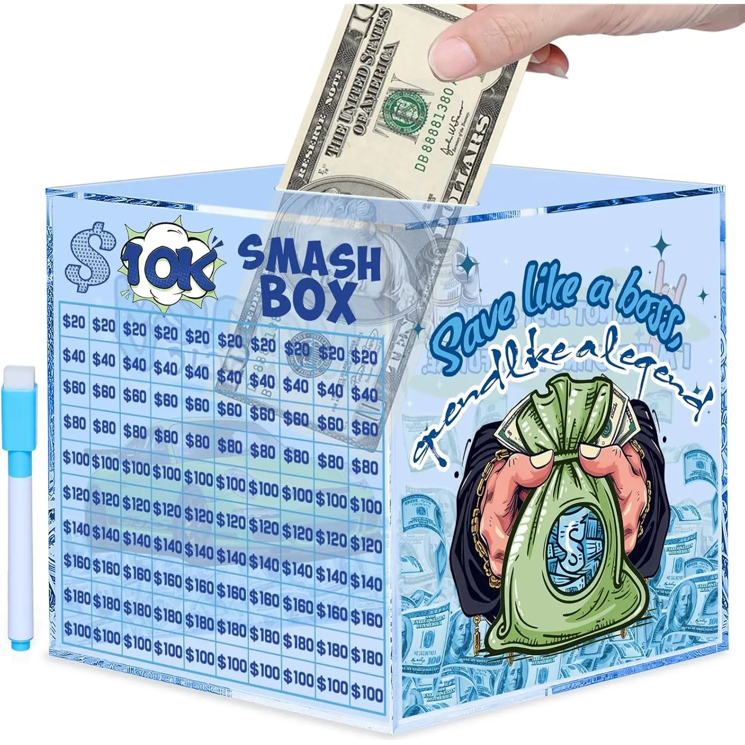 10k Smash Box for  Saving Box, Unbreakable Piggy  for Adults | 10000 Savings  Box,  Box for , Big Clear   Saver  Unopenable Piggy   Break to Open