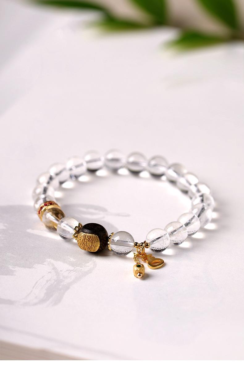 [Peace Balance] crystal bracelet, white crystal white phantom quartz agarwood, unisex, daily wear gift, 10mm beads natural stone gold accents, peace balance harmony symbol