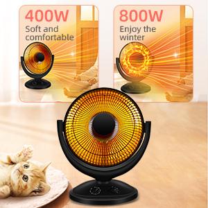 Space Heater, Portable Heater Electric Ceramic Small Heater Indoor Use Oscillating Radiant Dish Heater Overheat Protection Quiet with Adjustable Tilt for Home or Office, 800W Black