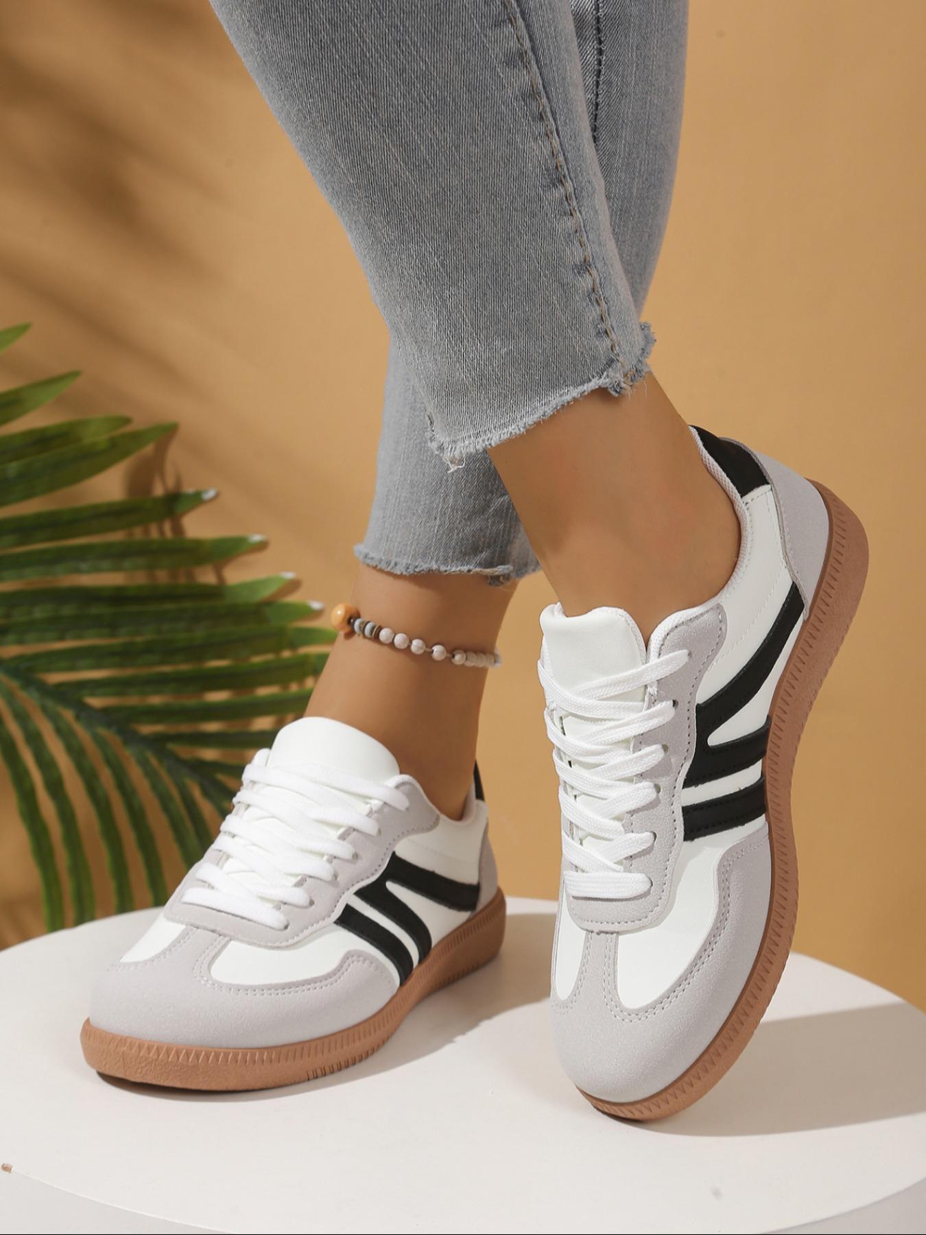 Lucky Step Women's Fashion Sports Shoes, Sporty Running Shoes, Vintage Classic Casual Lace-Up, PU Leather Patchwork, All-Season Tennis Running Walking Shoes, Running Sports Footwear