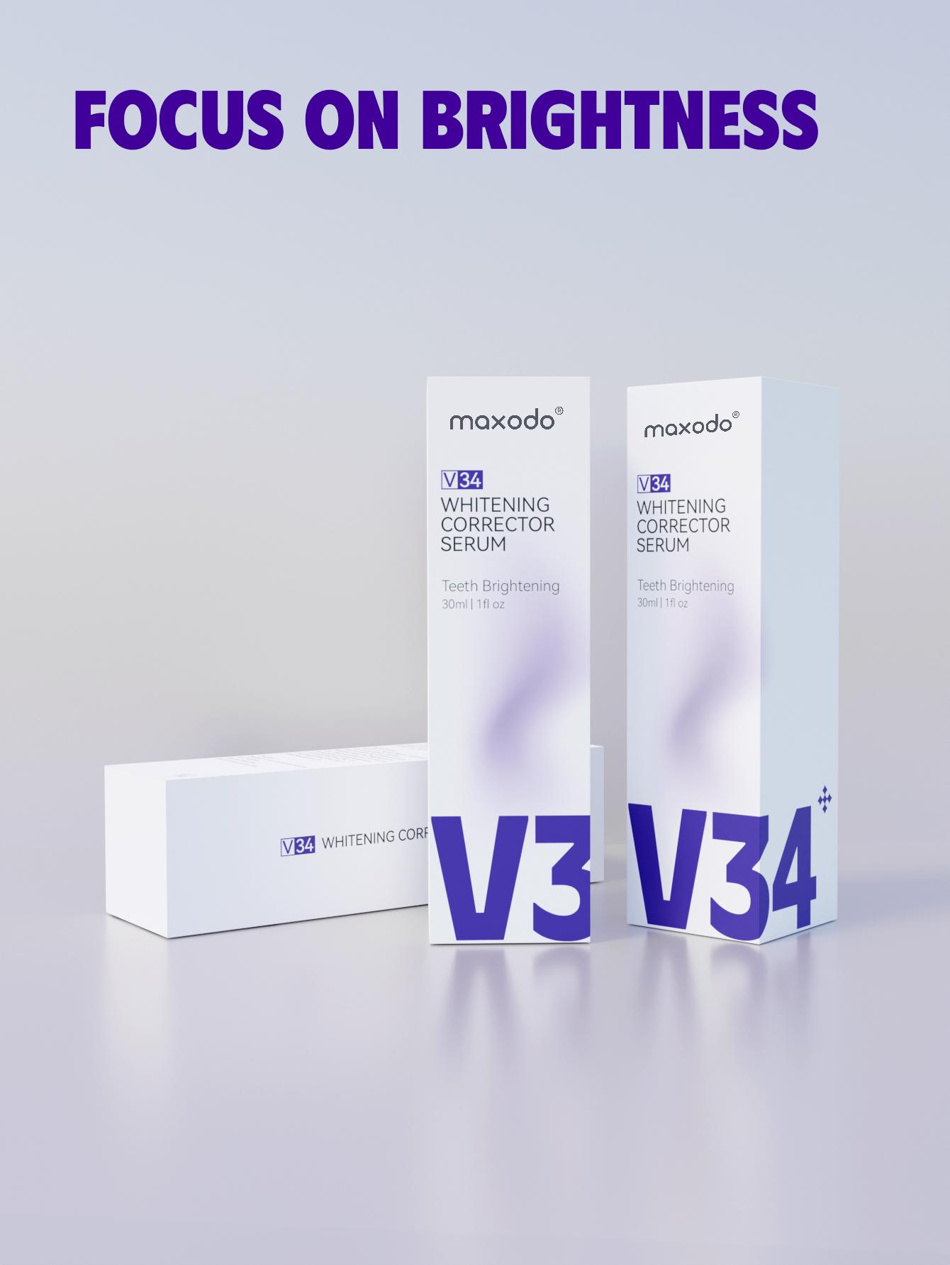 Maxodo V34 Purple Toothpaste for Teeth Whitening in 7 Days - Targets Yellow Stains, Sensitive Teeth, Enamel Safe, Fresh Breath Oral Care Serum, Gentle Gum Health, 30ml Correction