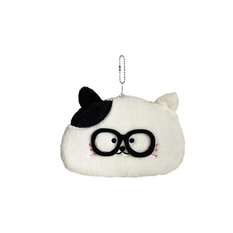 Cute Glasses Puppy Kitten Plush Pencil Case Large Capacity Pencil Bag Student Stationery Storage Bag Small Wallet Birthday Gifts