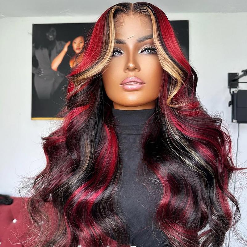 180 Density Red Blonde Highlights HD Transparent Lace Wig