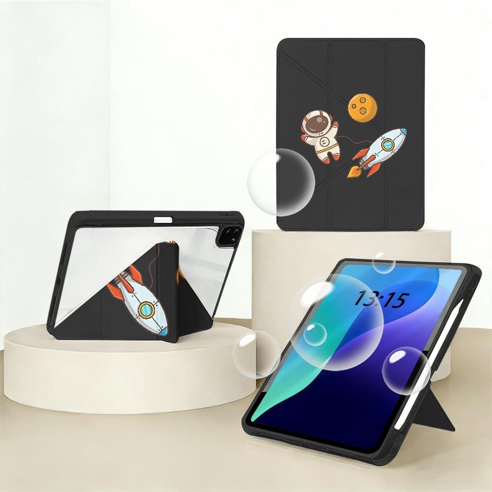 Triple Y-Shape iPad/tablet Case with Pen Holder, Cartoon Astronaut Pattern, Acrylic Material, Lightweight & Durable, Perfect for Gifts