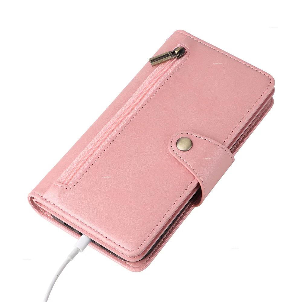 Zipper Wallet Phone Case for IPhone 17 1615 14 13 12 11 Pro Max Mini  Card Slots Strap Leather Cover