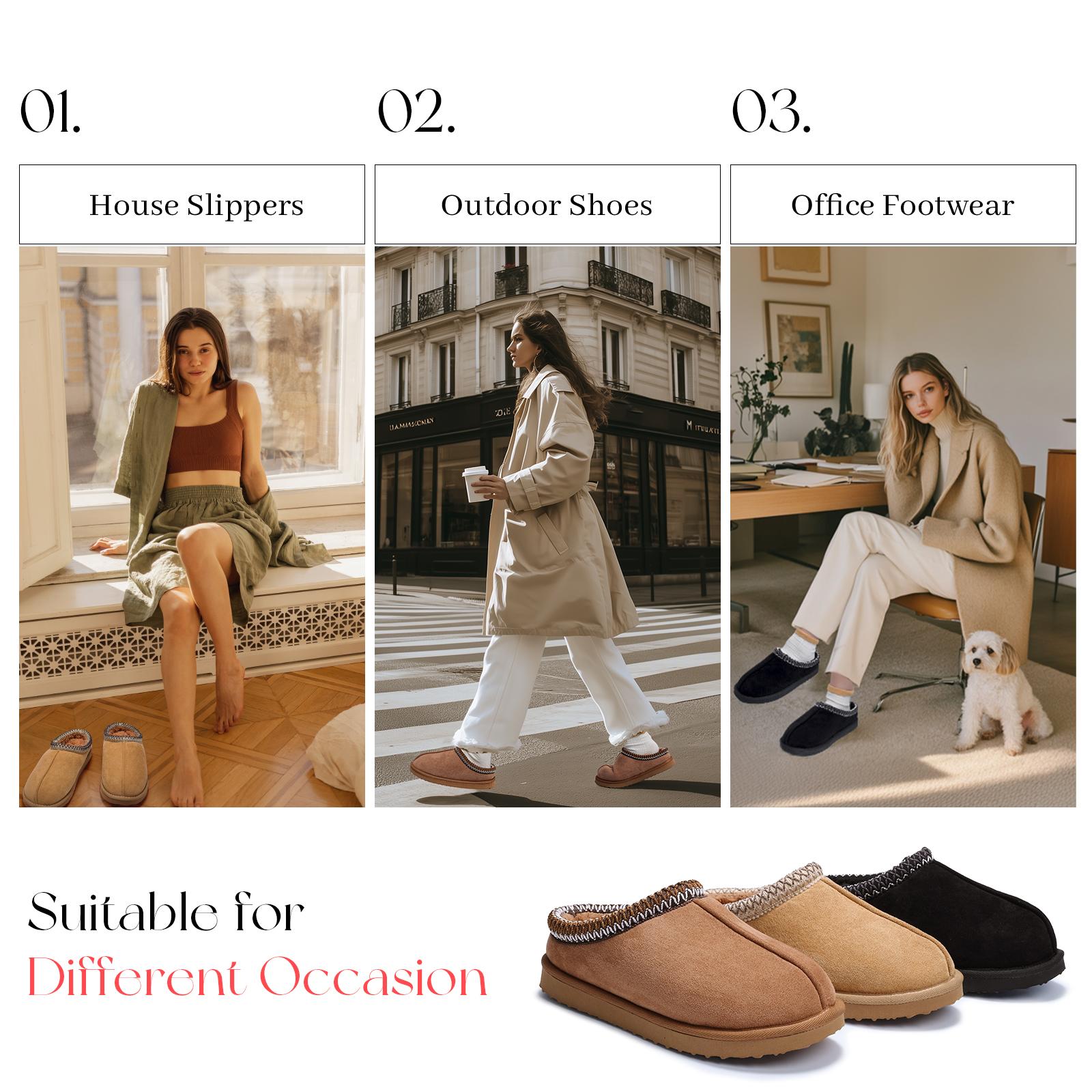 Women's Platform Slippers for Women  Indoor and Outdoors Slippers Slip On Fur Fleece Lined Suede Short Ankle Boots Indoor and Outdoor Furry Warm House Slippers Anti-Slip Boot for Outdoor