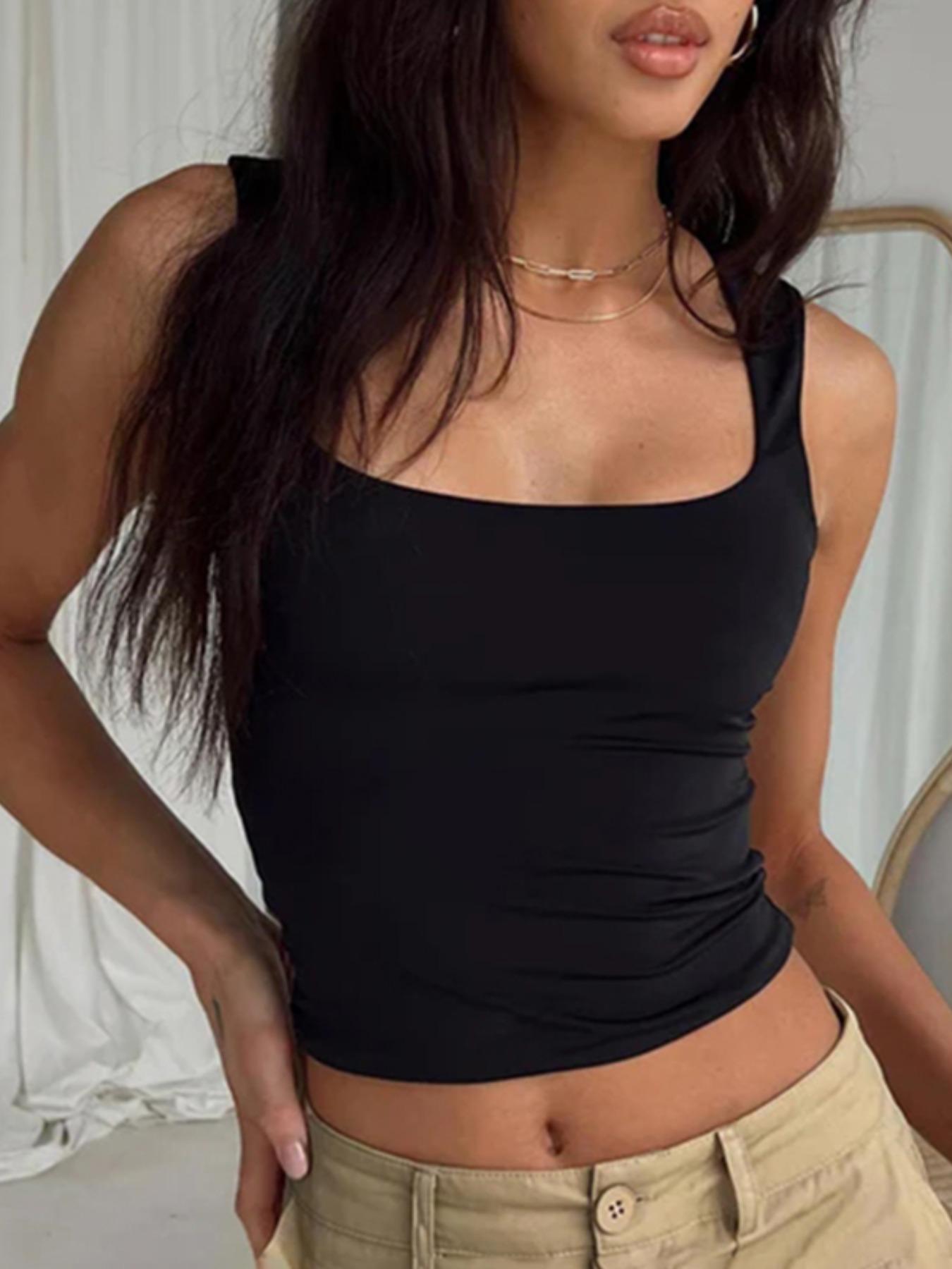 Women's Plain Square Neck Tank Top, Casual Fit Sleeveless Crop Top, Summer Clothes Women, Lady's Clothing for Daily Wear, Womenswear