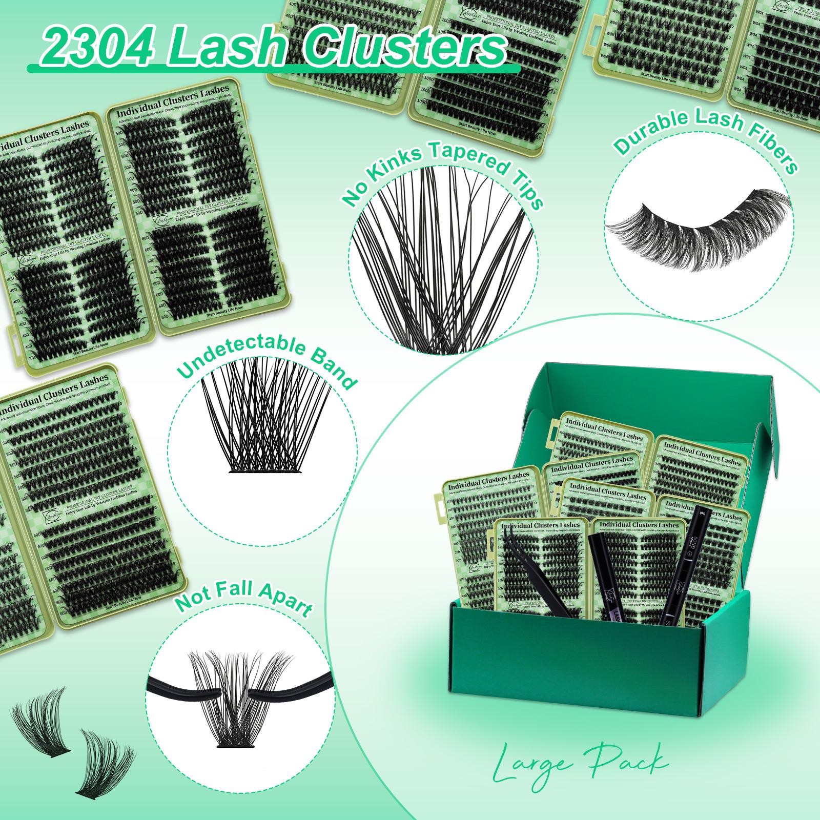 Christmas Gift Box, 2304PCS Individual Lashes Eyelash Extensions 14 Styles Mixed 10-16mm Cat/Wispy/Volume Lashes Kit with Bond&Seal Lash Remover Tweezers, Perfect for Beginners & Proficient, DIY at Home Easily, Soft Comfortable Easy Apply For Makeup Daily