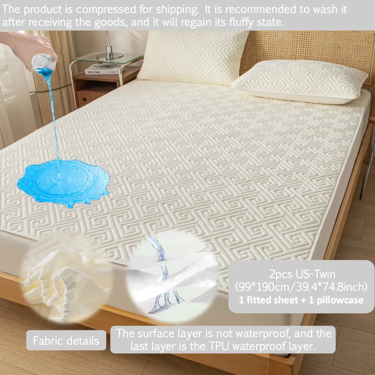2pcs/3pcs Waterproof Mattress Protector Set, Waterproof Mattress Cover, for Queen/King Beds, Deep Pocket Fits 6"-18" Mattress, Noiseless, Soft, Breathable, Stain-Resistant & Machine Washable, Ideal for Homes with Kids, Pets or Elderly