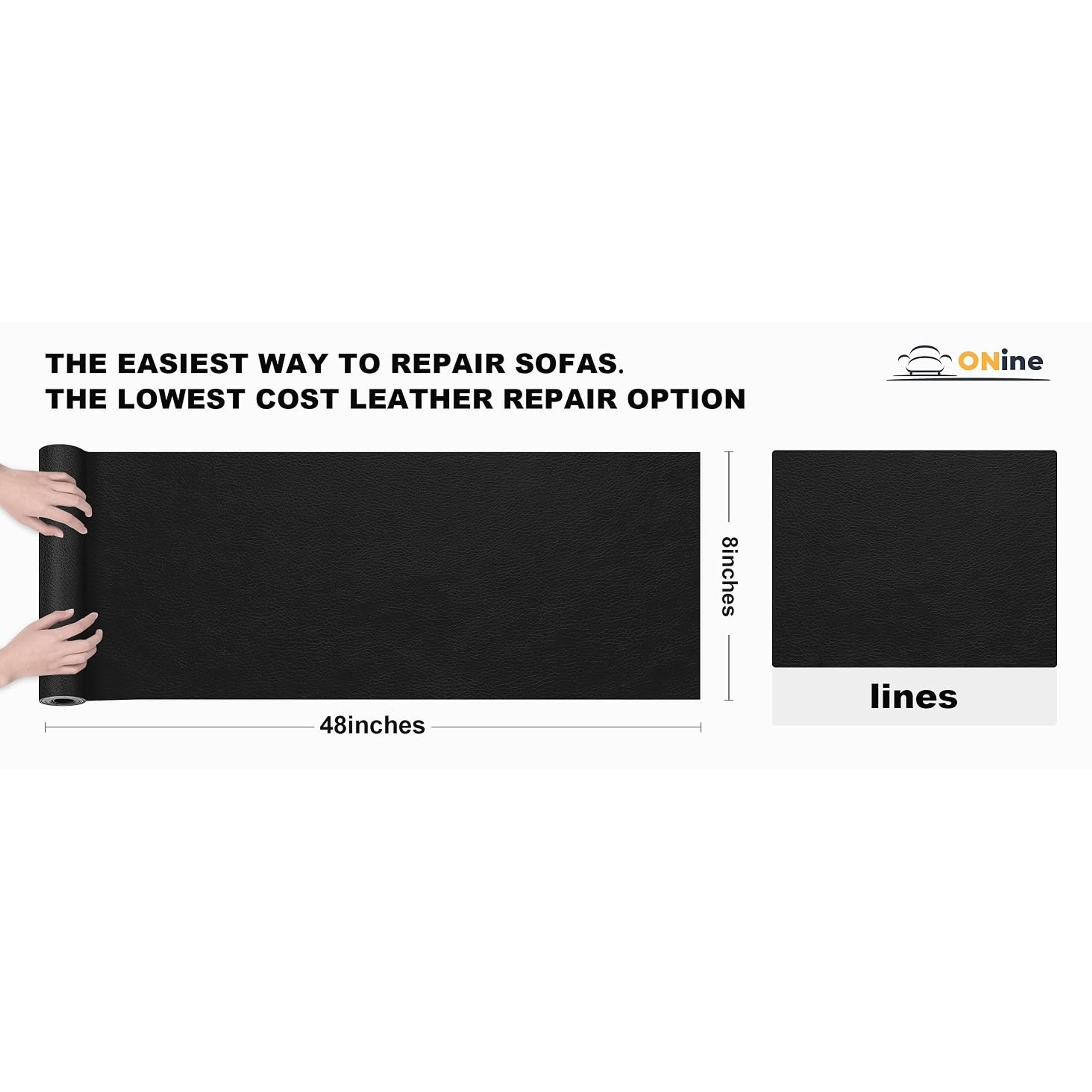 Leather Repair Patch Tape, 8 x 48 Inches Self-Adhesive Vinyl Repair Kit for Sofas, Furniture, Car Seats, Couch - Black