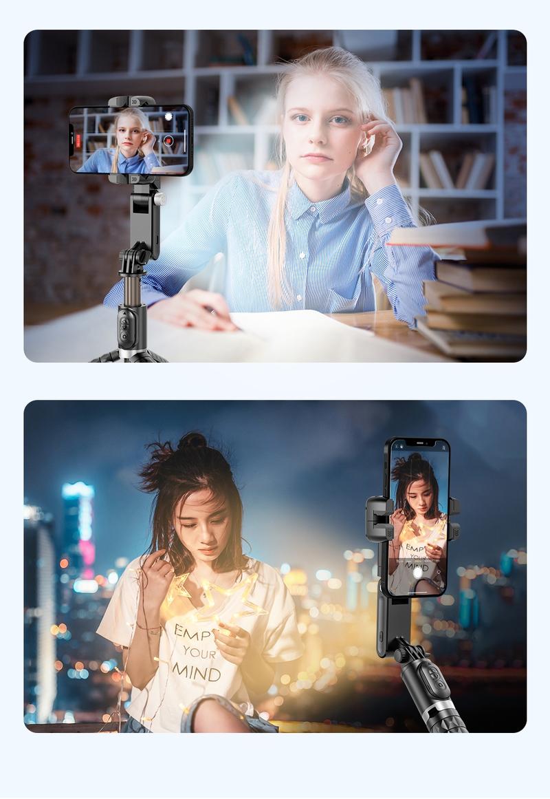 Selfie Q18 with 2D Gimbal and Tripod, Remote LED Light, Anti-Shake and Face Recognition for Perfect Photos, Smartphone Vlogging Kit