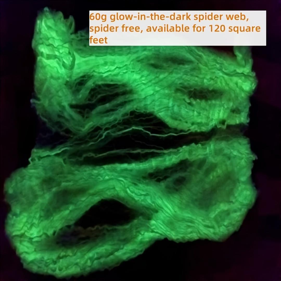 Glow-In-The-Dark Spider Webs with 10 Fake Spiders, Super Elastic Polyester Halloween Decor, Reusable Nighttime Glow Effect, No Power Needed