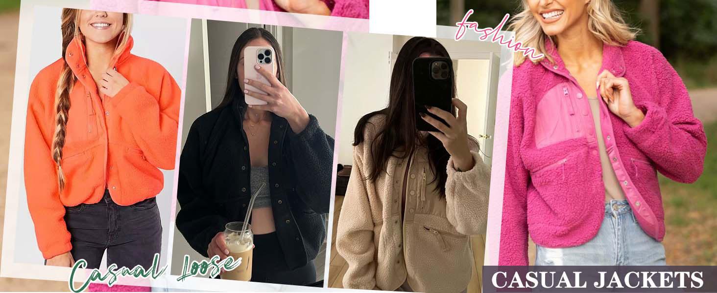 Tanming Women's TikTokShopBlackFriday Sherpa Jacket Button Down Fuzzy Fleece Patchwork Bomber Jackets Shacket Teddy Coat Outerwear