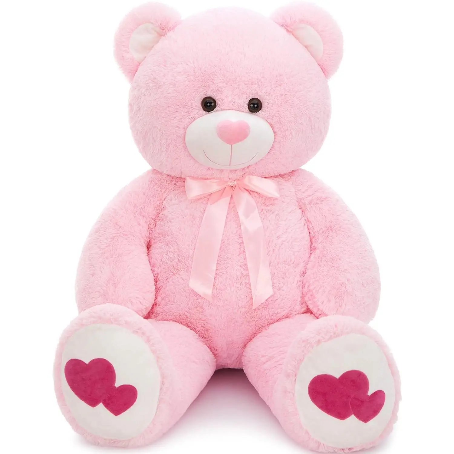 47in Giant Pink Teddy Bear Plushies, Big Stuffed Animal with Heart Footprints & Heart Nose, 4ft Valentines Gift for Girlfriend - Anniversary, Birthday Occasions