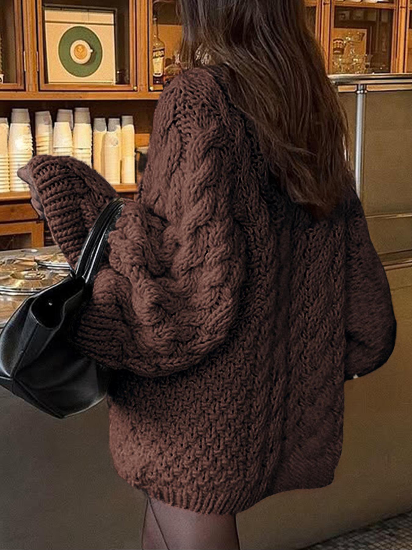 Women's Casual Plain Color Loose-Fit Sweater, Round Neck Long Sleeve Knitwear for Fall and Winter Daily Wear