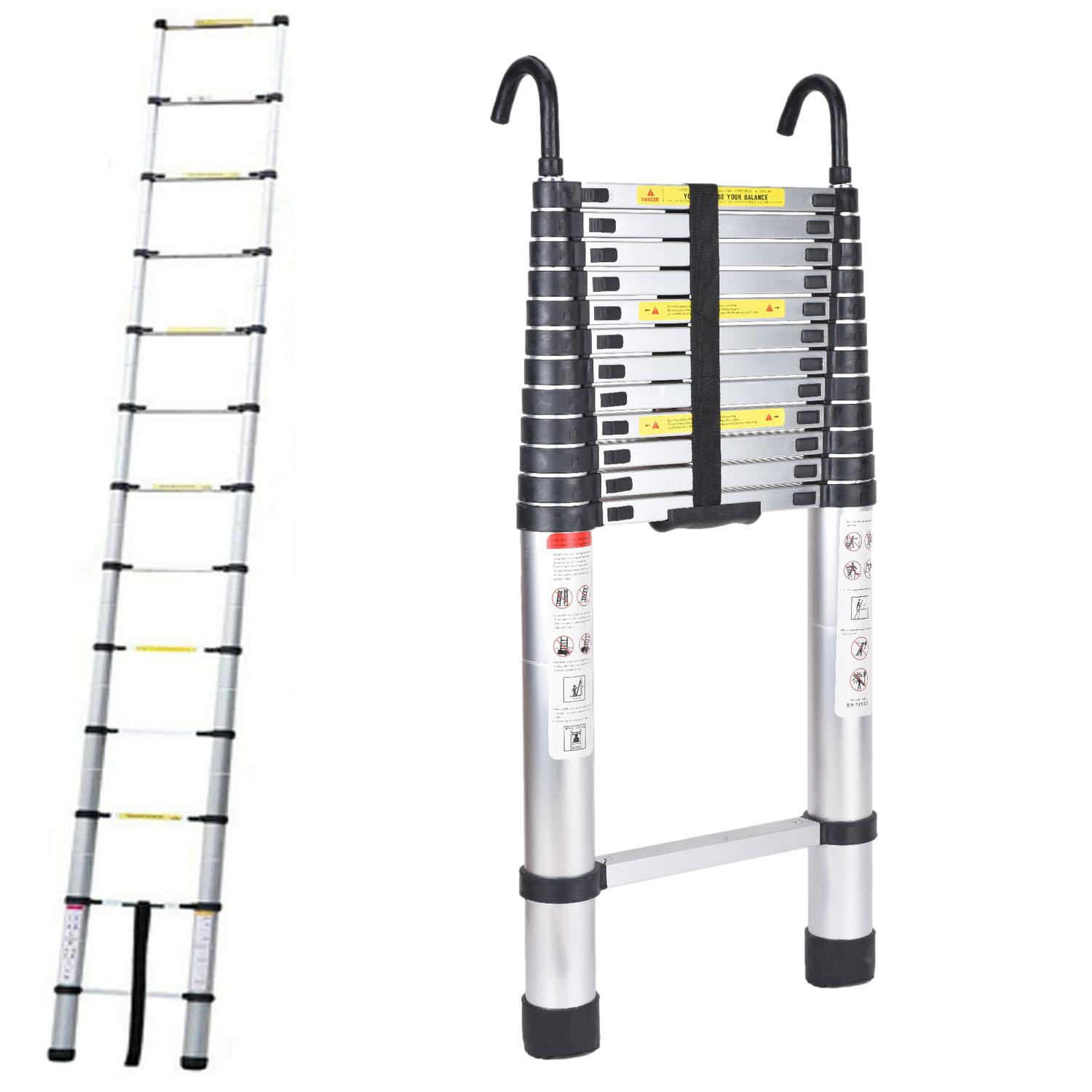 Aluminum Telescoping Ladder 14.4ft / 16.4ft /20.3ft Extension Ladder with 2 Hooks, Portable Folding Ladder, 330lbs Load Capacity, Adjustable Height for Indoor Outdoor RV Home Office