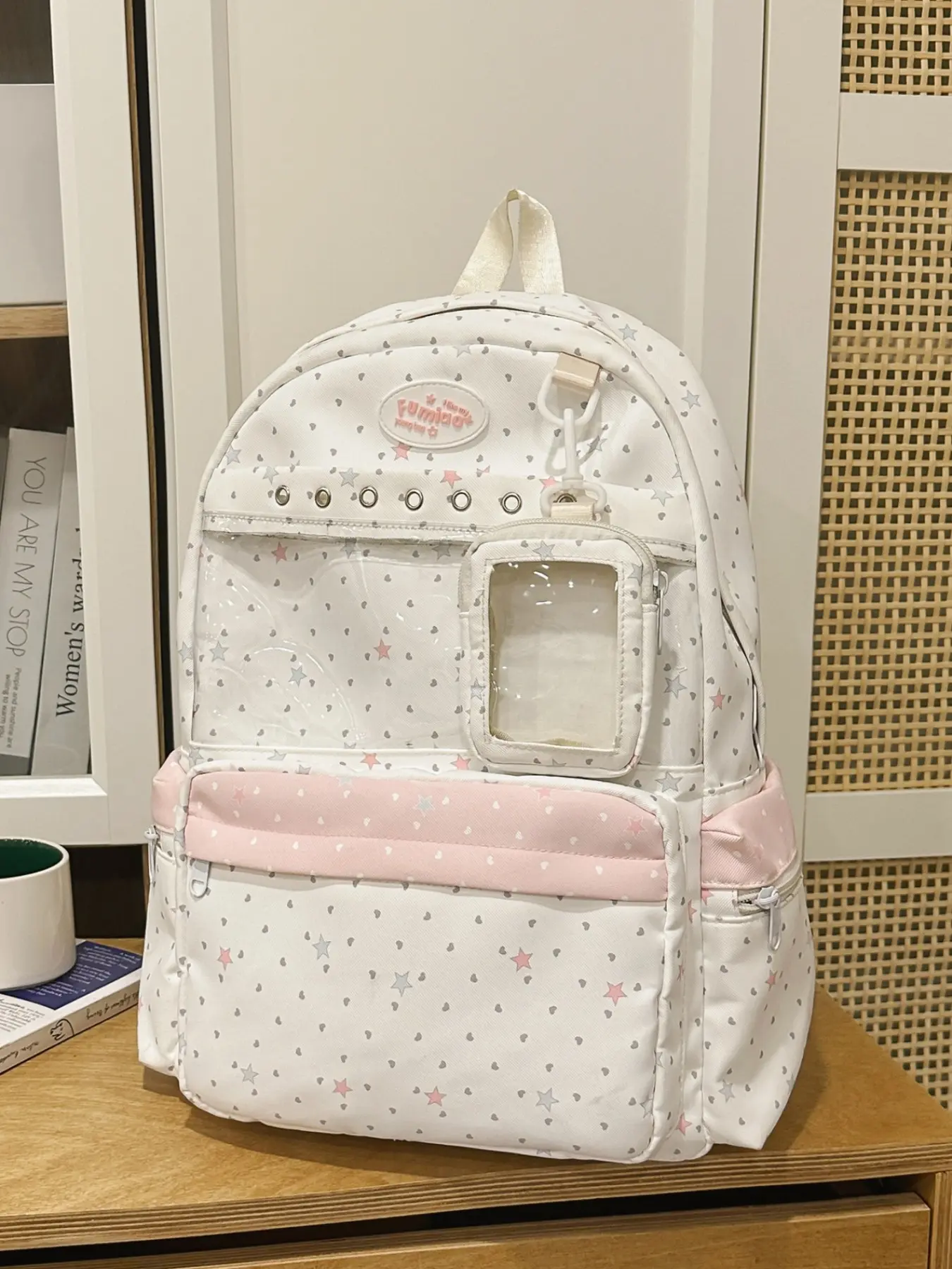 Sweet Style Star Polka Dot Transparent Backpack, Detachable Wallet, Multi-Pocket Design, High-Profile Student Bag, School Use, Backpack And Purse Combo