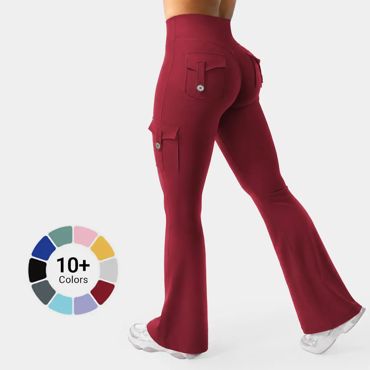 Women's High Waisted Hidden Scrunch No Front Seam Cargo Leggings with Cargo Pockets, Nylon Blend (75% Nylon 25% Spandex), Universal Sport Gym Yoga Bottoms, Camouflage, Hand Wash