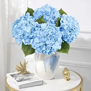 4Pcs Real Touch Hydrangea Artificial Flowers, Faux Hydrangea Flowers Outdoor, Faux Flowers Indoor with Flower Stems – 21" Blue for Home Living Room Wedding Decor Party Office Table