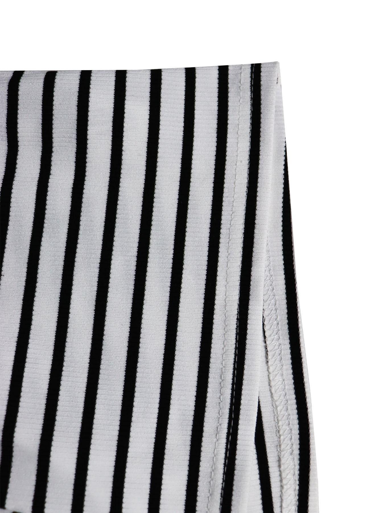 Women's Striped Casual Two-Piece Set, One-Shoulder Revealing Belly Long Sleeve Top + Drawstring Shorts, Hot Girl Home Wear