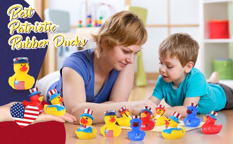 24 Pcs Patriotic Rubber Ducks, 4th of July Ducks for Ducking, Bulk Ducks for Jeeps Fourth of July Independence Day Gifts Party Favors Bath Water Pool Toys Birthday Gifts Classroom Prizes for Kids
