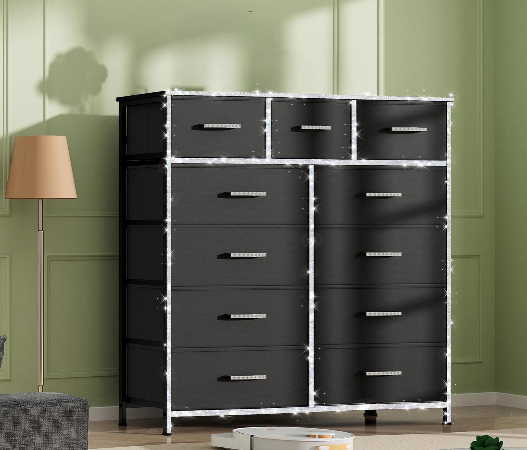 【Prime Day】9 Drawer Dresser for Bedroom, Storage Organizer with 9 Drawers, Chest of Drawers with Fabric Bins, Sturdy Metal Frame, Wood Tabletop for Guest Room, Closet, Entryway, Nursery