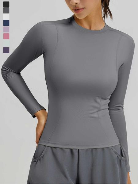 New Spring Autumn Women's Slim-Fit Long Sleeve T-Shirt, Casual Round Neck Yoga Top, Running Fitness Shirt, Athletic Yoga Shirts, All Seasons Wear