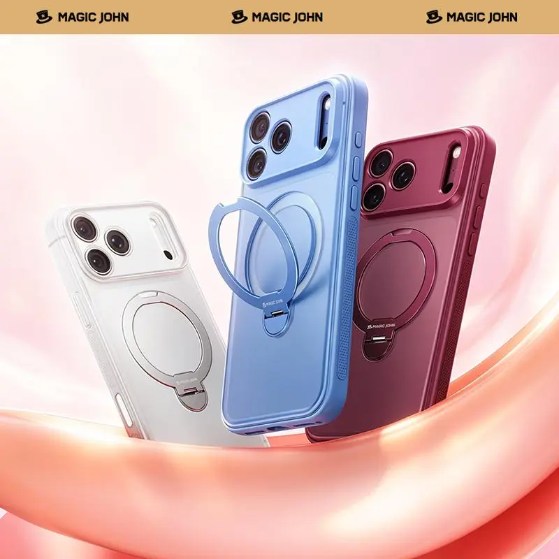 MAGIC JOHN Case for iPhone 18 Pro/18 Pro Max, Soft-Touch Shockproof Phone Case with 360° Rotating Stand, MagSafe Compatible, Full Camera Protection, Anti-Slip Grip and Scratch Resistance