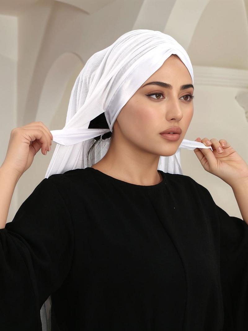 Women's Fashion Solid Color Turban Hijab Scarf, Soft Islamic Head Wrap, Multifunctional Sun Protection Shawl, Versatile Beach Cover-Up
